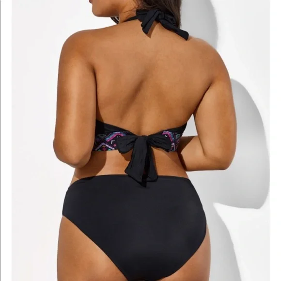 Black and Purple Printed Halter Sexy Bikini Set L - Picture 2 of 2